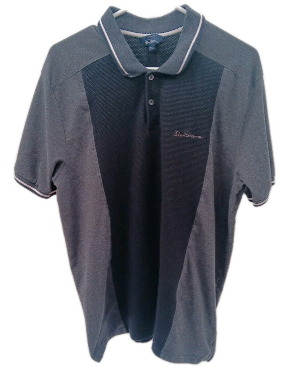 Ben Sherman Polo Shirt Mens Large Black Gray Stretch Golf Casual Athletic Preppy